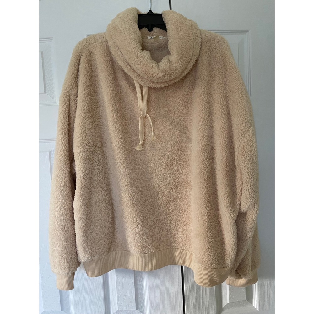 Derek Heart Sherpa Pullover Women 3X Tan Cowl Neck Fuzzy Fleece Teddy Sweater